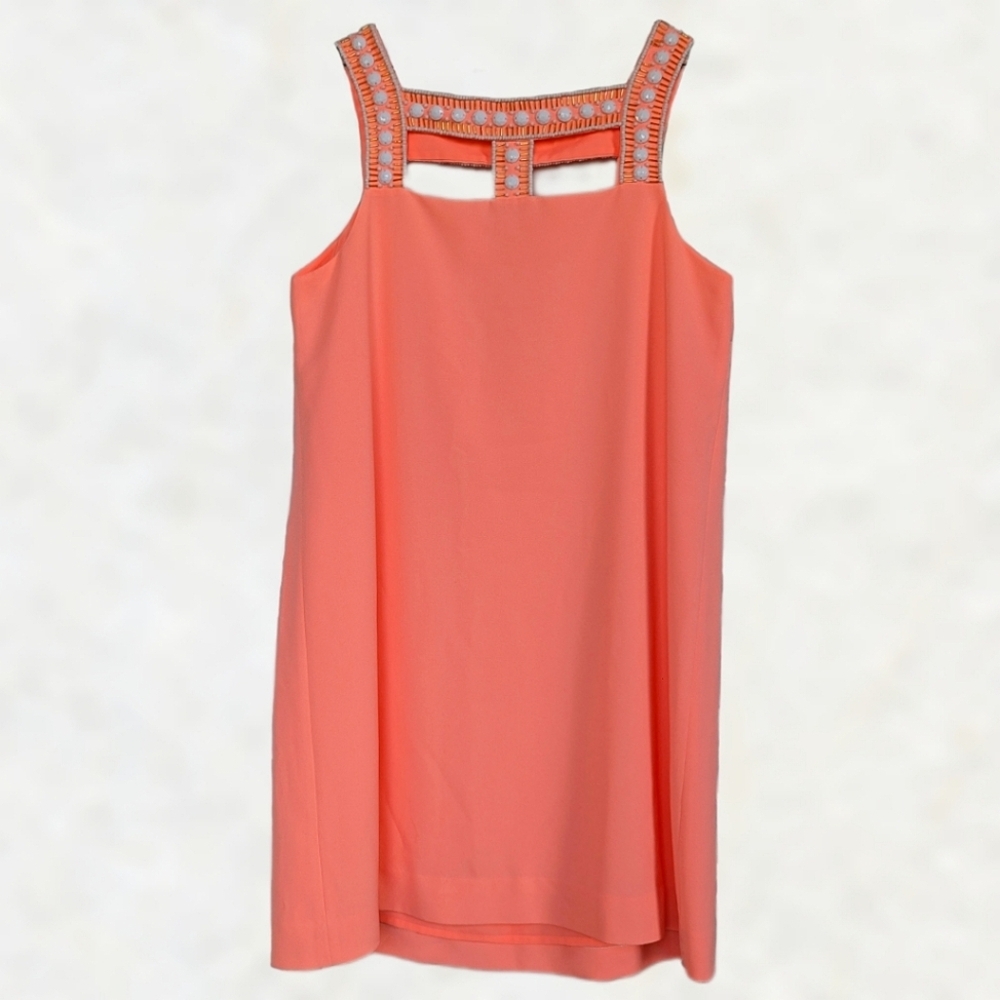 Lilly Pulitzer Mason Beaded Sleeveless Shift Mini Dress Coral Orange sz 6/ 8 - Picture 2 of 9